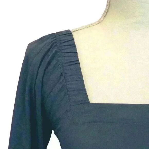 Shinestar Grey Blue Square Neck Babydoll Dress Tiered Skirt 3/4 Sleeve Size XS - Picture 3 of 7